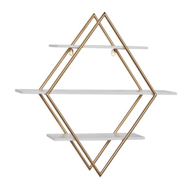 2-Tier Heart Shaped Wood Shelf With Gold Metal Frame - Free Standing Decor For Any Room