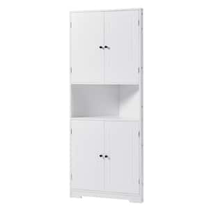 25 in. W x 15 in. D x 63 in. H White Tall Bathroom Corner Linen Cabinet with Doors and Adjustable Shelf