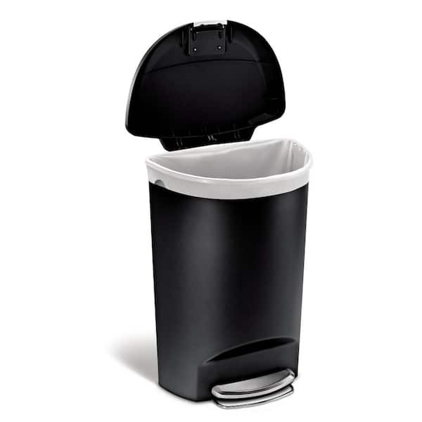 simplehuman 50 Liter / 13 Gal Semi-Round Plastic Step Trash Can, Black
