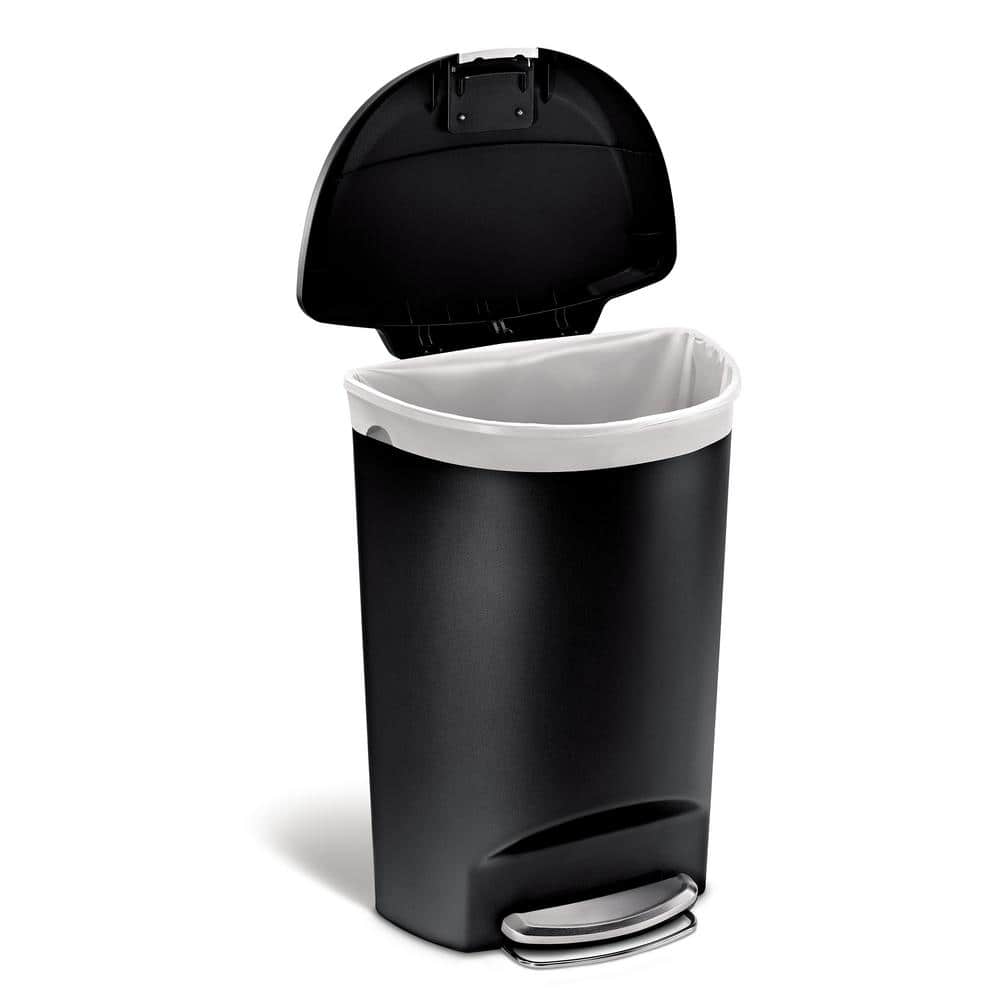 Black Plastic Semi-Round Step Trash Can with Steel Pedal