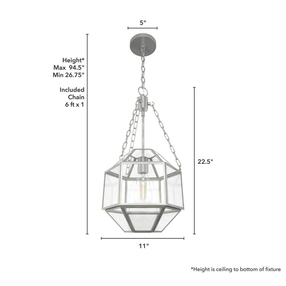 Indria Brushed Nickel 11" Seeded Glass Pendant Light