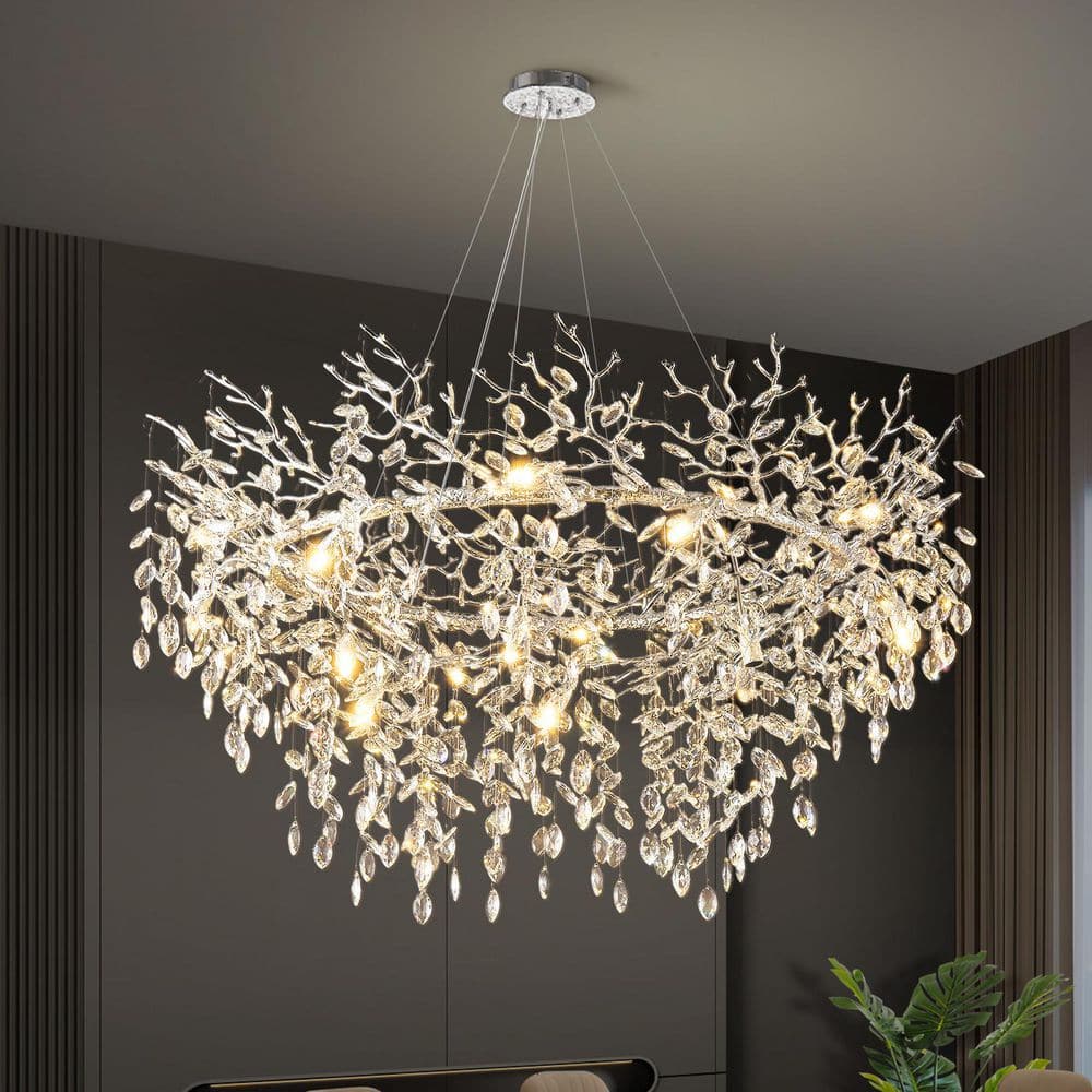 47.2 in. 16-Light Modern Branch Crystal Chandelier, Silver Dimmable Kitchen Island Chandelier, for Living Room Bedroom price history on PriceWatchPro