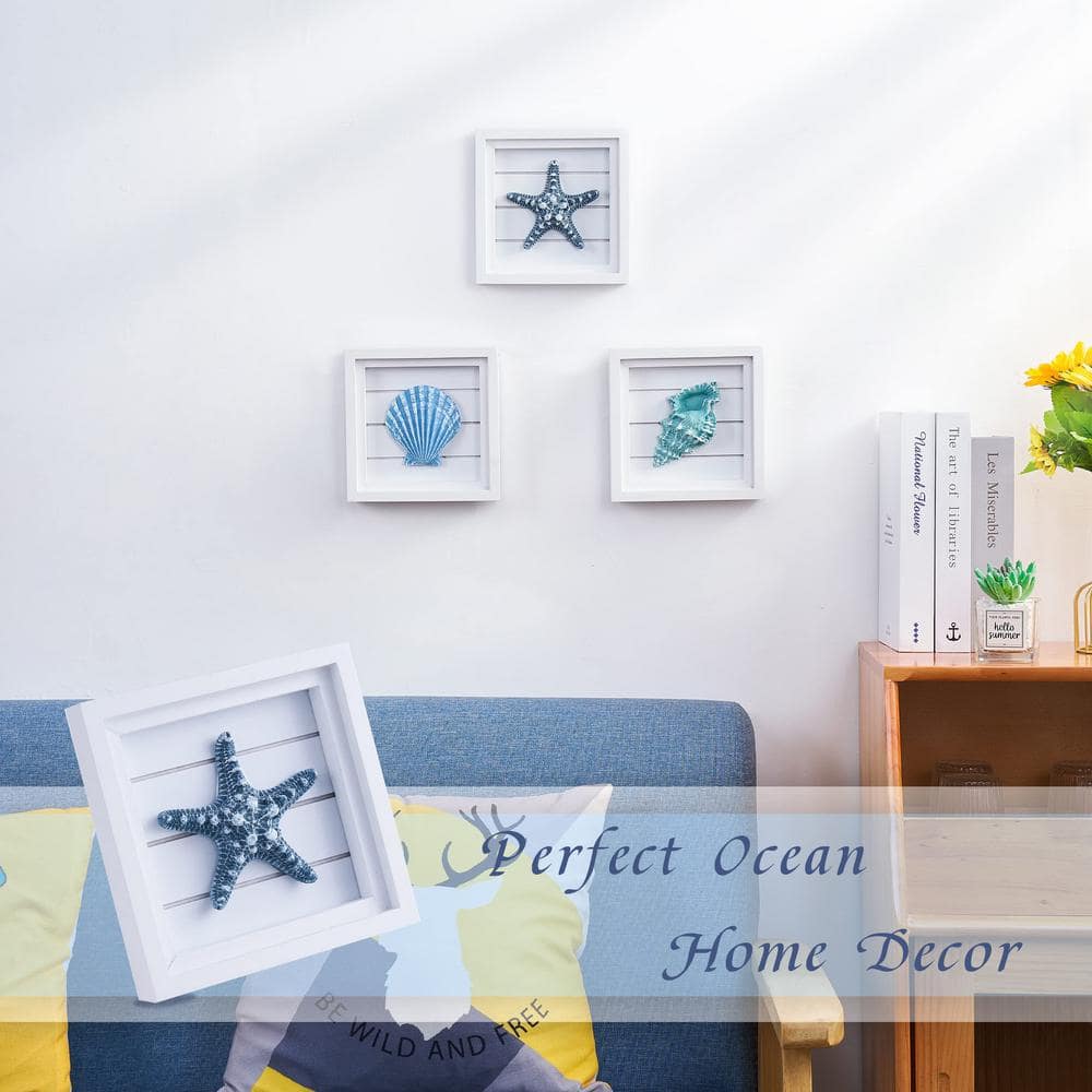 White and Blue 3-Piece Coastal Beach Wall Art Set