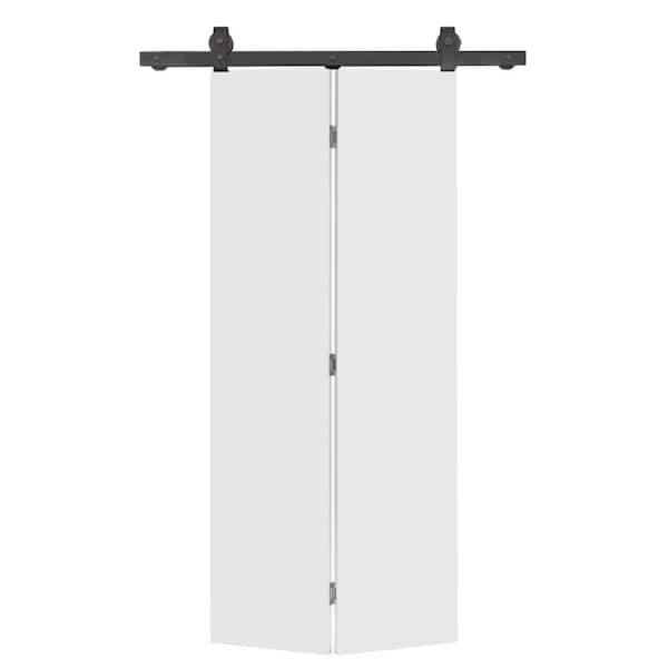 CALHOME 24 in. x 80 in. Primed White Smooth Flush Hardboard Hollow Core Composite Bi-Fold Barn Door with Sliding Hardware Kit