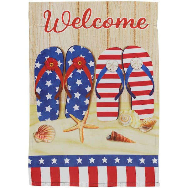 Sandy Beach "Welcome" Patriotic Outdoor Garden Flag-18 in. x 12.5 in.