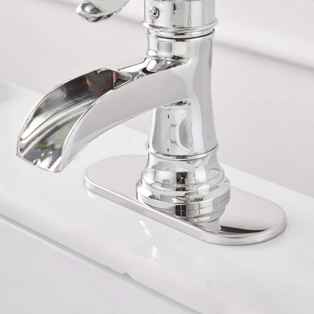 Polished Chrome Single Handle Bathroom Faucet with Drain Assembly