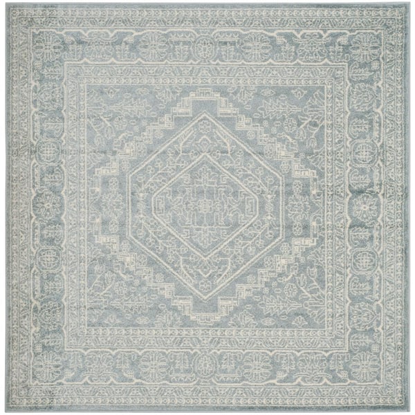 Adirondack 10 ft. x 10 ft. Slate/Ivory Border Medallion Square Area Rug