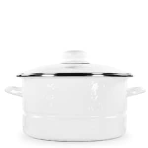 Enamelware 6 qt. Porcelain-Coated Steel Stock Pot in Solid White with Glass Lid