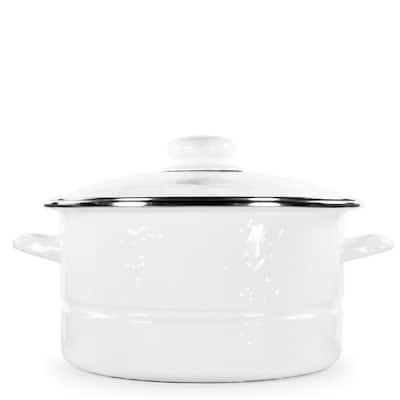Enamelware 6 qt. Porcelain-Coated Steel Stock Pot in Solid White with Glass Lid