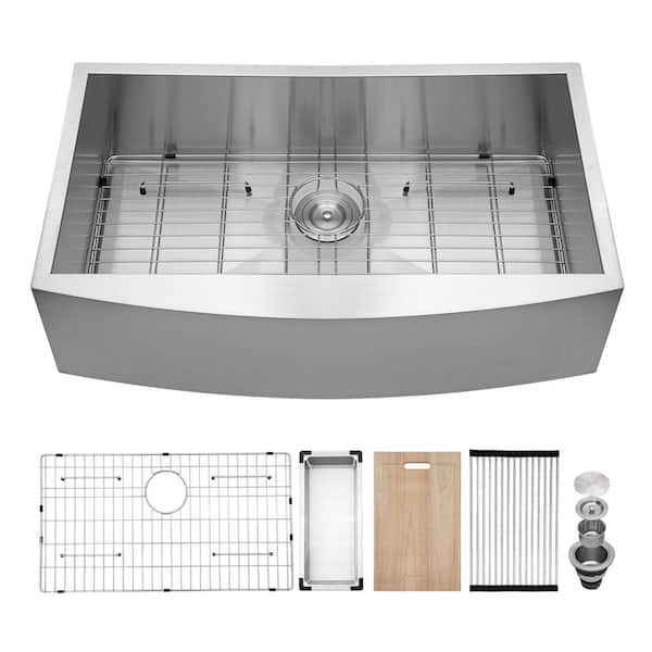 LORDEAR 30 in.Single Bowl 16-Gauge Stainless Steel Apron Farmhouse Workstation Kitchen Sink with Bottom Grid