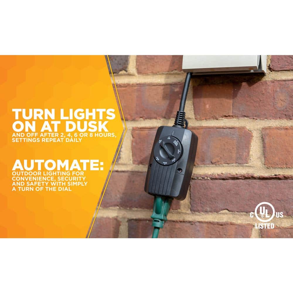 Black Outdoor Mechanical Light Sensor Timer with Photocell