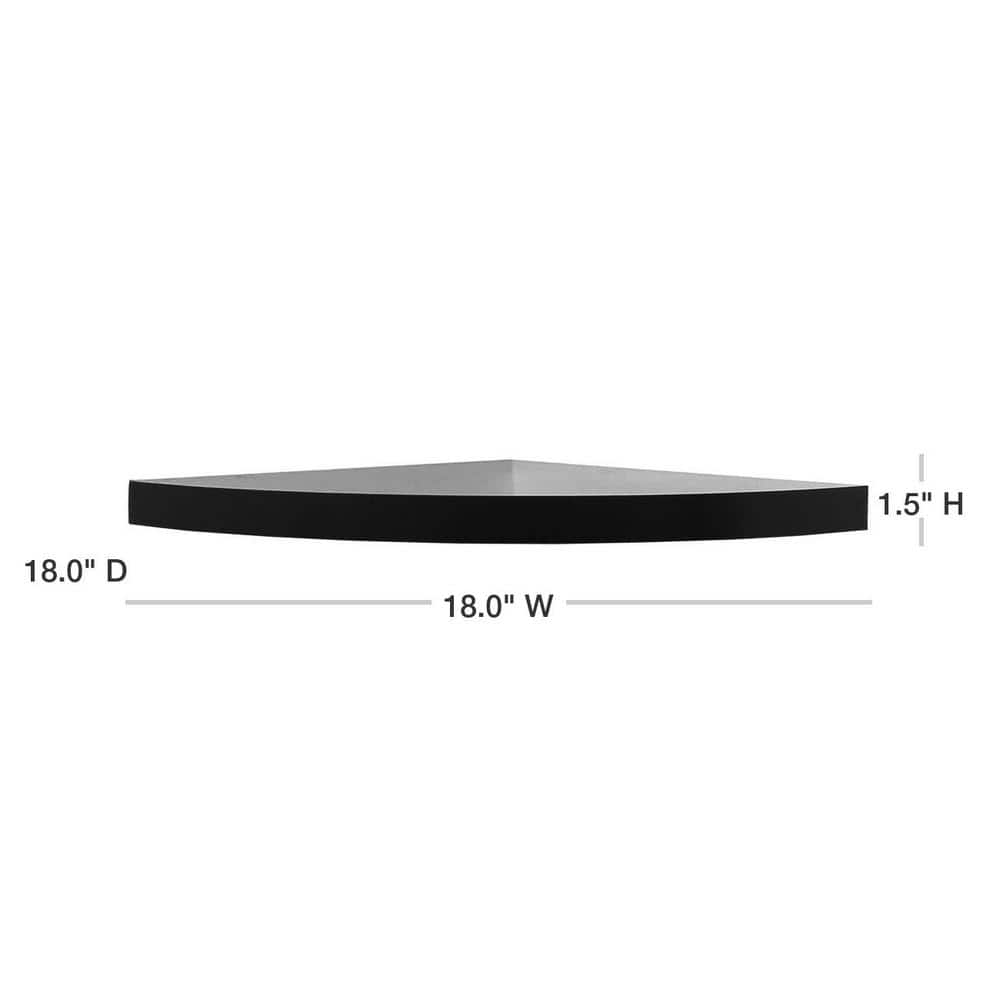 InPlace 18" x 18" Floating Corner Shelf Wall Mounted Black - Modern Decor, MDF, Smooth Finish