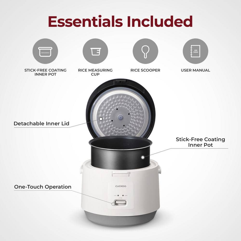 10-Cup (Uncooked)/20-Cup (Cooked) White Basic Rice Cooker and Warmer with Nonstick Inner Pot, Switch Press