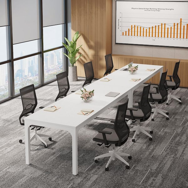 Moronia 2PCS Pure White Conference Room Table, Long