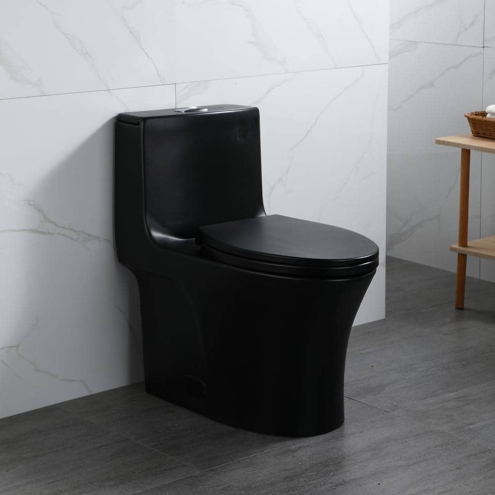 Matte Black Ceramic Dual Flush Elongated Toilet with Soft-Close Seat