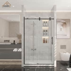 48 in. W x 76 in. H Sliding Frameless Shower Door in Matte Black Finish with Clear Glass