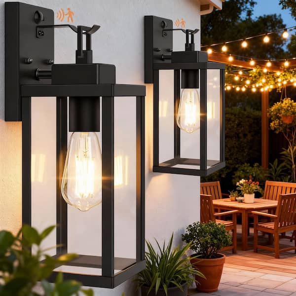2-pack Motion Sensor Outdoor Wall Lights Fixtures with 3 Lighting Modes, Black
