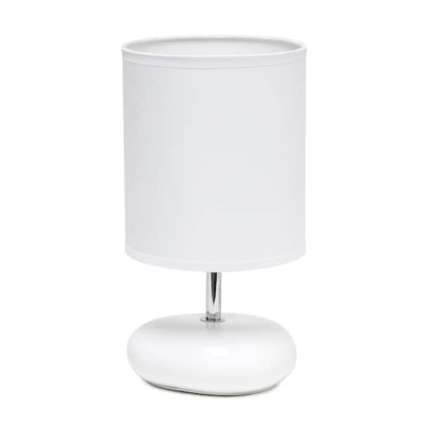 Creekwood home 10.24 in. White Traditional Mini Round Rock Table Lamp with White Fabric Shade