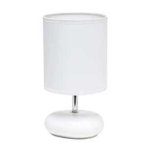 10.24 in. White Traditional Mini Round Rock Table Lamp with White Fabric Shade