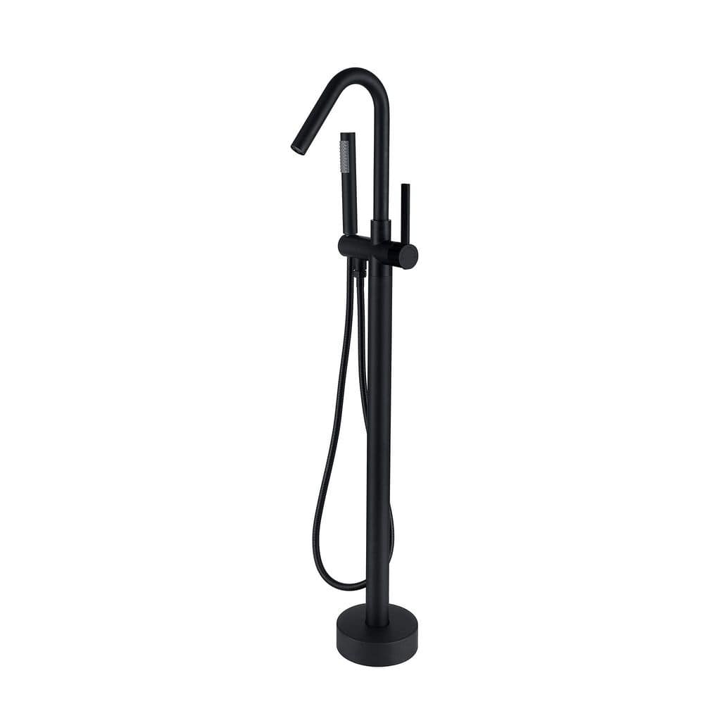 1-Handle Freestanding Floor Mount Roman Tub Faucet Bathtub Filler with Hand Shower in Matte Black price history on PriceWatchPro