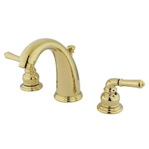 Magellan 8 in. Widespread 2-Handle Bathroom Faucets with Plastic Pop-Up in Polished Brass