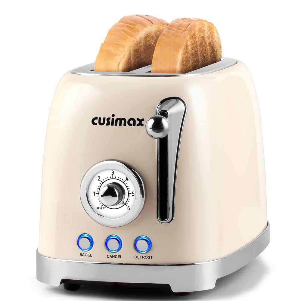 Beige 2-Slice Wide Slot Toaster with Crumb Tray