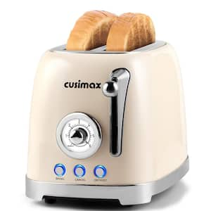 2-Slice Beige Wide Slot Toaster with 6-Toast Settings and 4-Functions, Bagel, Cancel, Defrost and Reheat