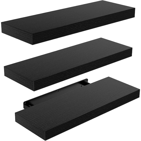 Unbranded 15.7 in. W x 5.5 in. D Black Decorative Wall Shelf (Set of 3)