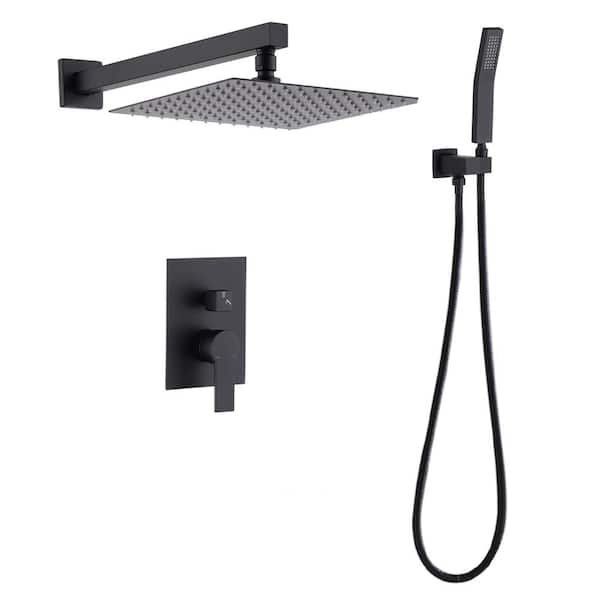 Satico Single Handle 2-Spray Wall Mount 10 in. Shower Faucet 1.8 GPM with Hand Shower Faucet in. Matte Black (Valve Included)