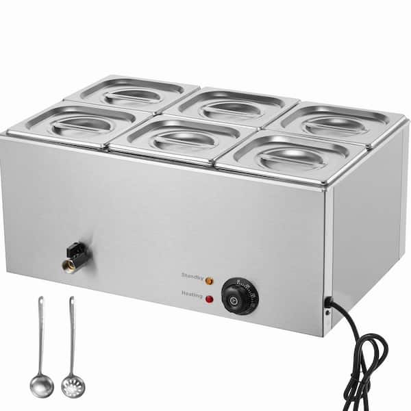 6 in. Deep Commercial Food Warmer 6 x 1/6GN 6-Pan Stainless Steel Bain Marie Steam Table 12.6 Qt. Capacity 1500-Watt