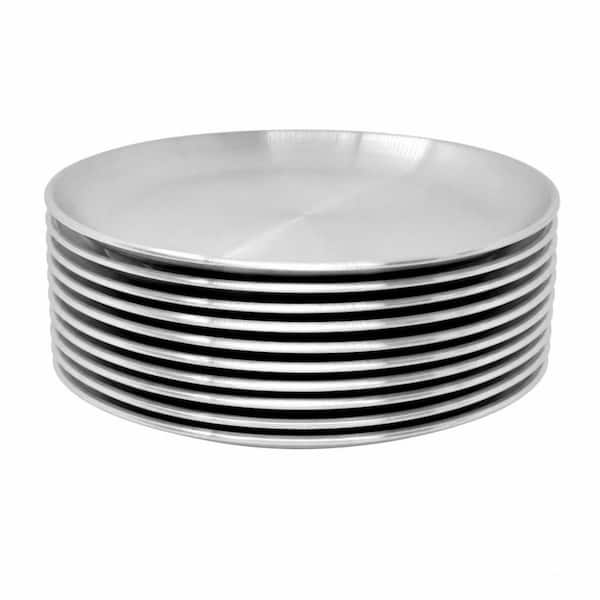 Modern Silver Stainless Steel Durable Lightweight Reusable 9 in. Dinner Plates, Dishwasher Safe BPA Free, Set of 10