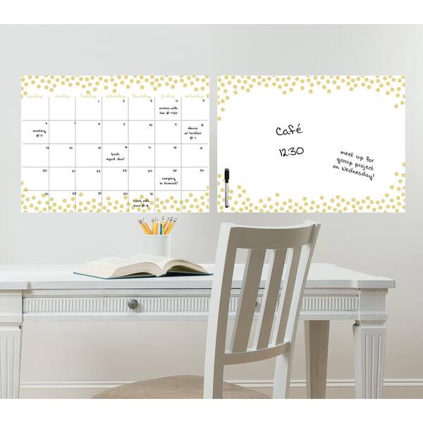 WallPops 24 in. x 35 in. Gold Confetti Monthly Calendar and Message Board Combo