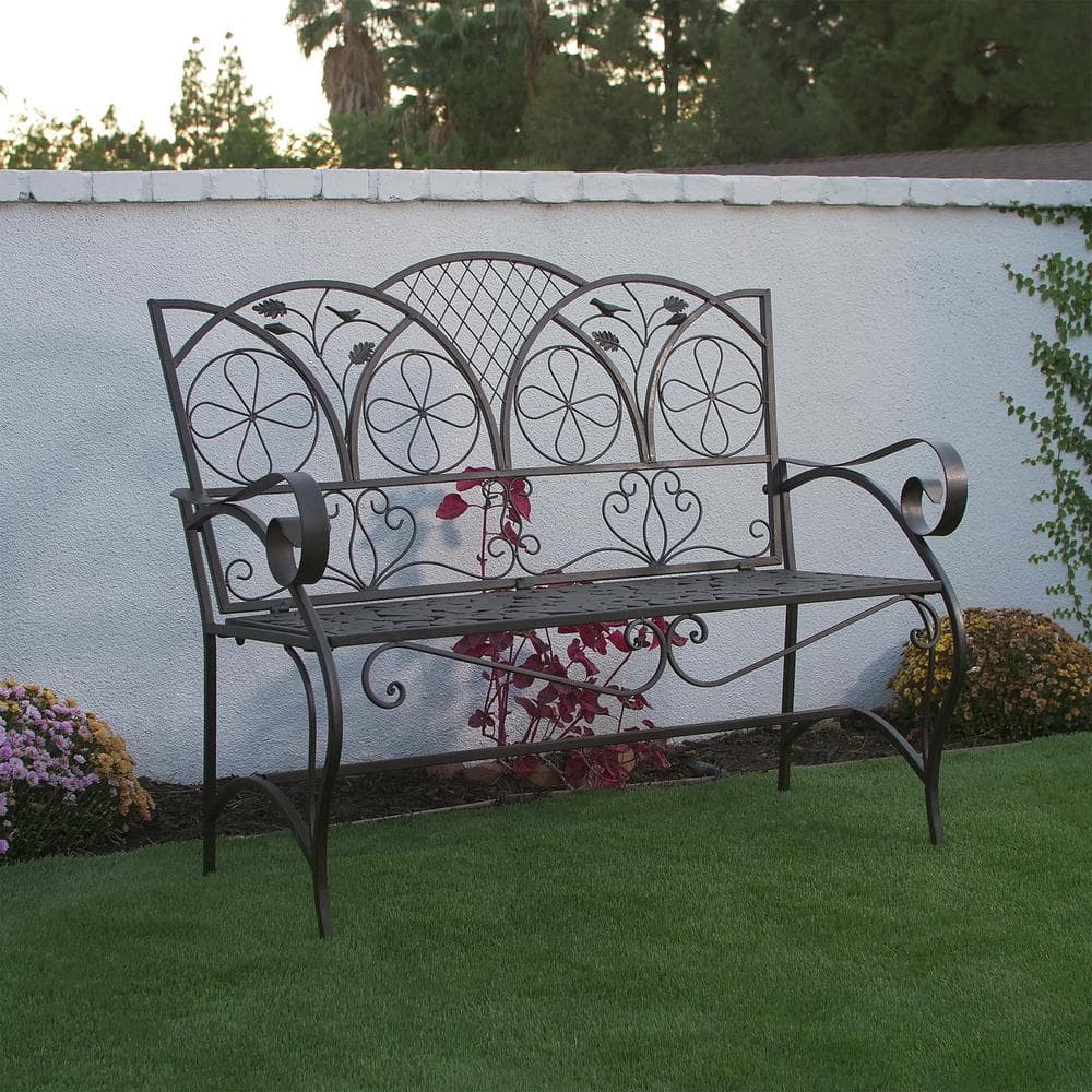 Elegant Alpine 45'' Brown Metal Garden Bench with Backrest