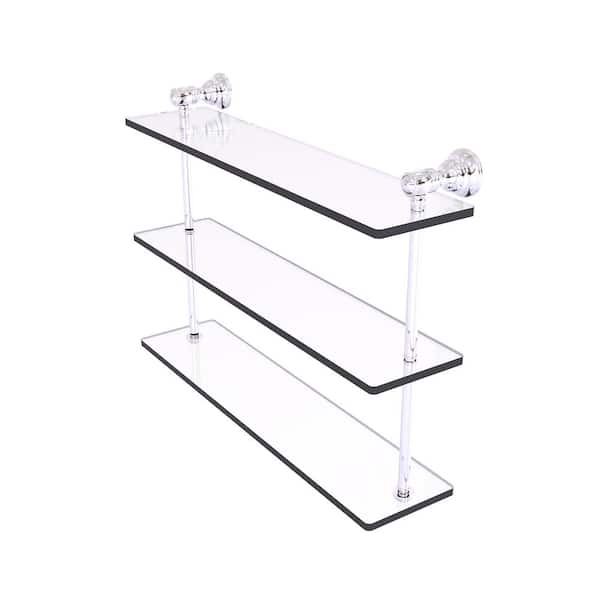Allied Brass Carolina Collection 22 in. W x 16 in. H x 5.54 in. D Brass Rectangular Triple Glass Shelf in Polished Chrome