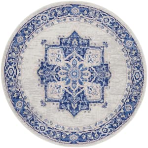 Whimsicle Ivory Blue 5 ft. Center Medallion Traditional Round Area Rug