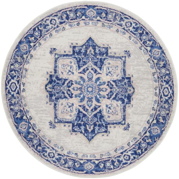 Nourison Whimsicle Ivory Blue 5 ft. Center Medallion Traditional Round Area Rug
