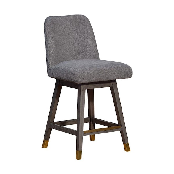 Benjara 26 in. Gray Low Back Wood Frame Counter Stool Chair with Fabric Seat