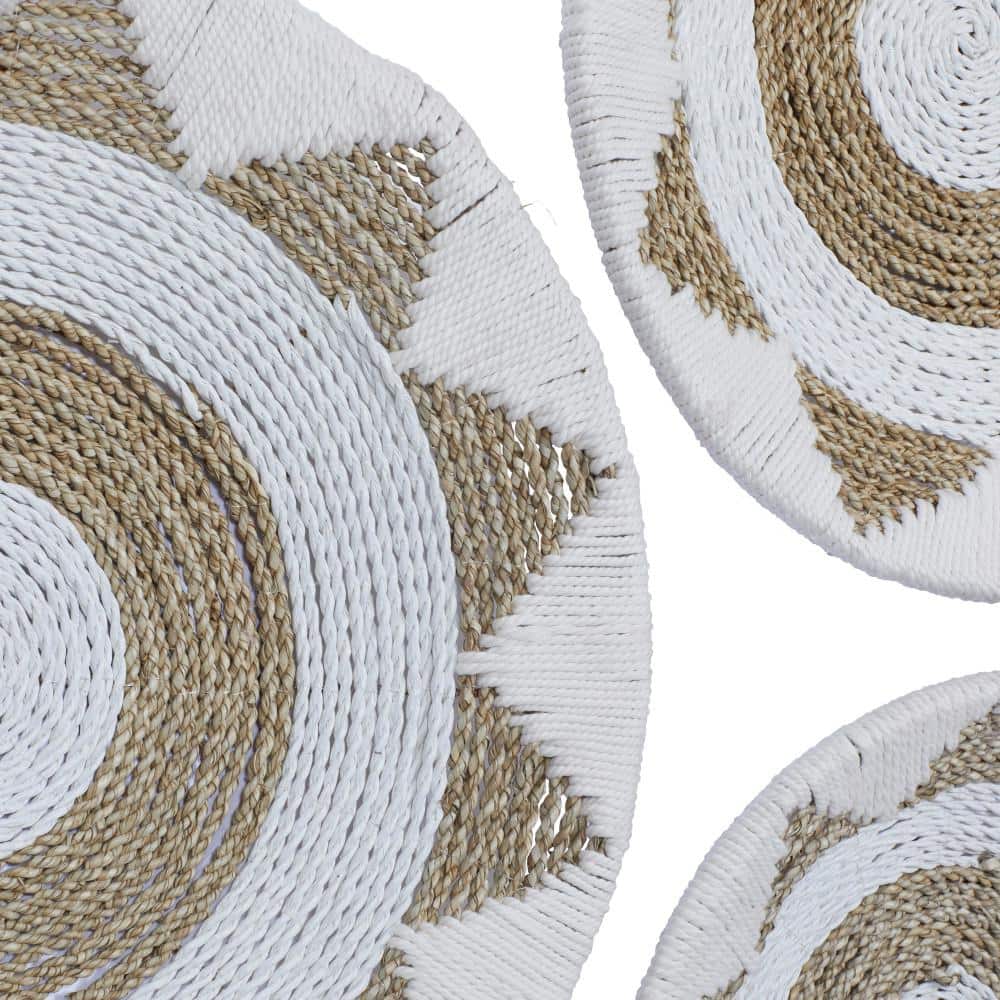 White and Beige Cotton Woven Round Wall Hanging Set