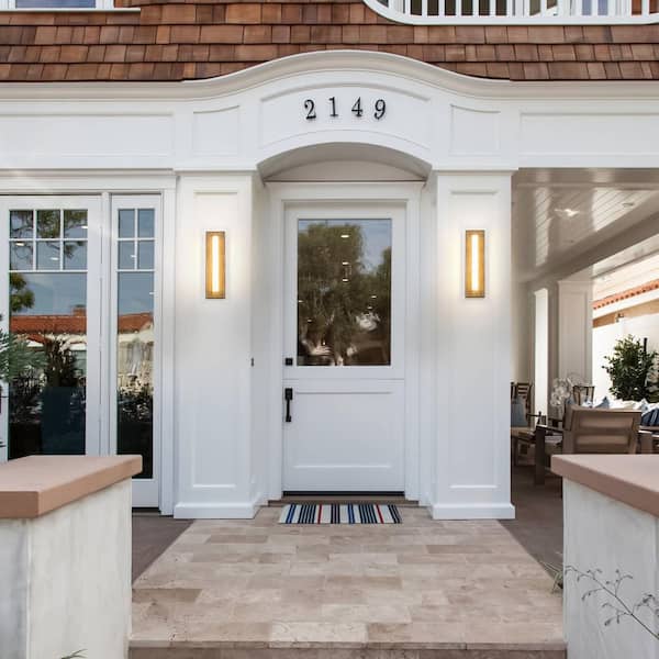 1-Light Rectangle Brown Outdoor Integrated LED Wall Lantern Sconce