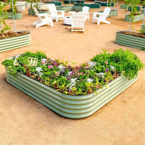vego garden 17 in. Tall L-Shape Raised Garden Bed Metal Planter