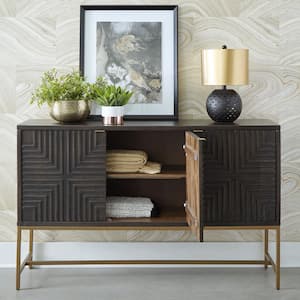 Elinmore Brown/Gold 36 in. H Accent Cabinet with 3-Shelves