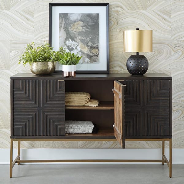 Signature DESIGN BY ASHLEY Elinmore Brown/Gold 36 in. H Accent Cabinet with 3-Shelves