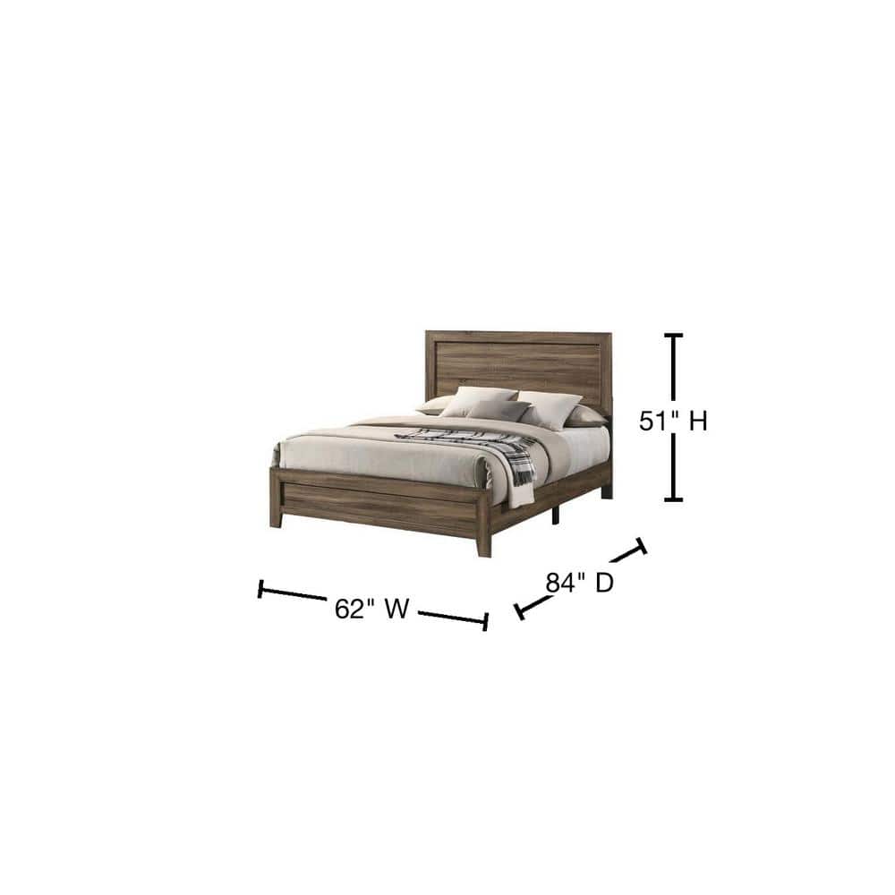 Queen Dark Walnut Upholstered Wood Panel Bed