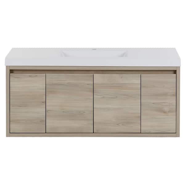 Millhaven 49 in. Single Sink Sable Floating Bath Vanity with White Cultured Marble Top (Assembled)