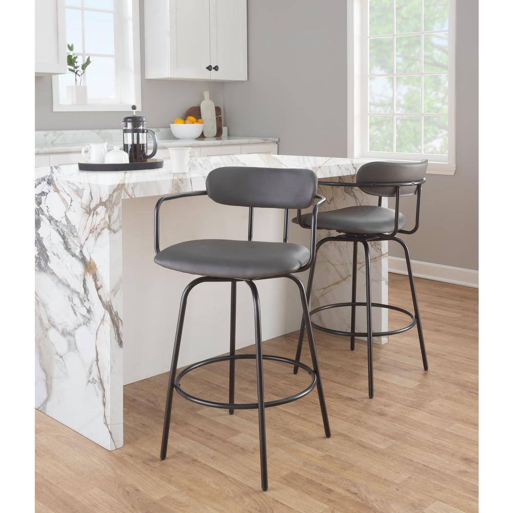 Demi 26" Gray Faux Leather Swivel Counter Stools, Set of 2