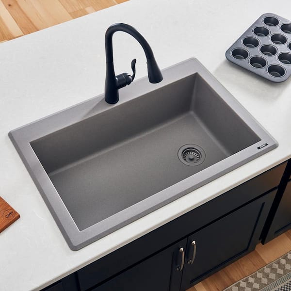 Ruvati 33 in. Urban Gray Single Bowl Drop-In Topmount Granite Composite Kitchen Sink
