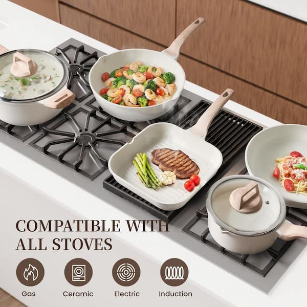 Wudkey 16-Piece Nonstick Aluminum Cookware Set in White, Ceramic