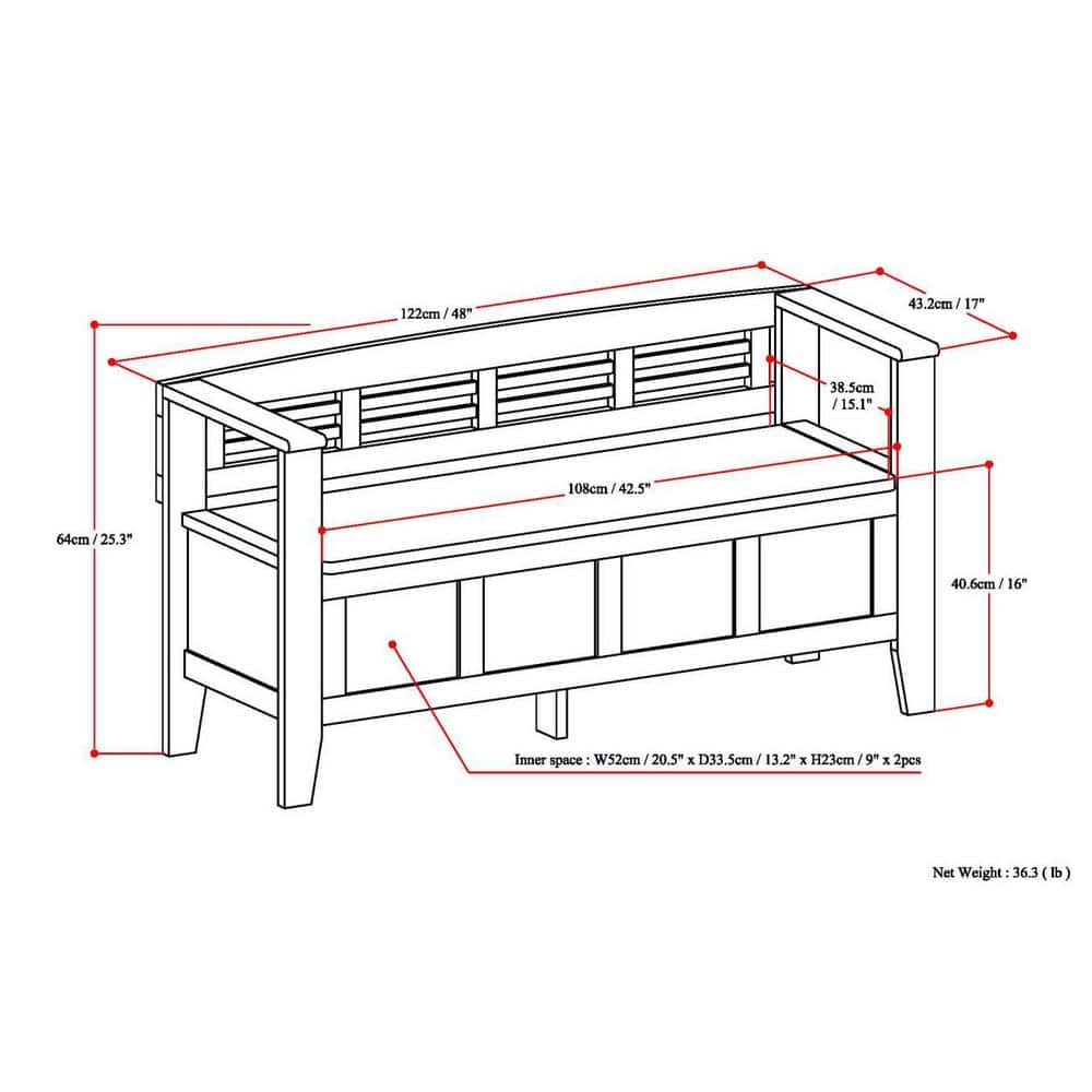Black Solid Pine 48" Entryway Storage Bench with Backrest