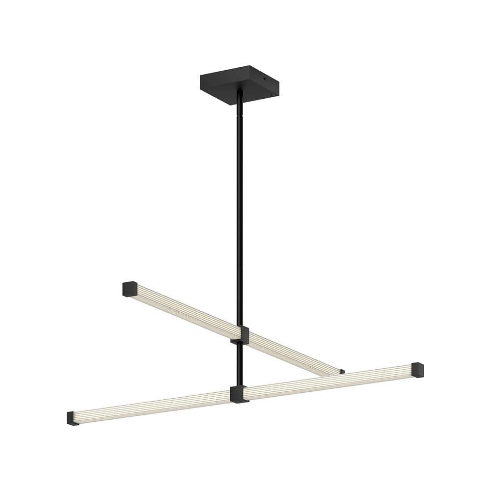 Black Acrylic Ribbed Diffuser Linear LED Chandelier, 32 in