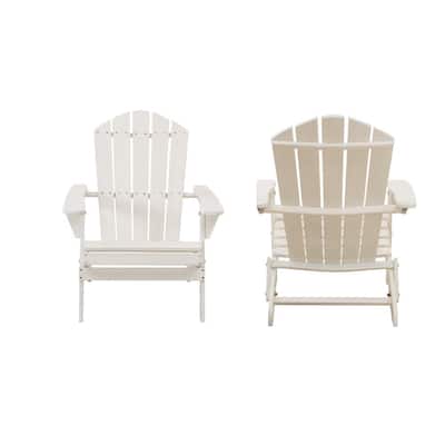 Acacia Classic White Folding Wooden Outdoor Adirondack Chair (2-Pack)